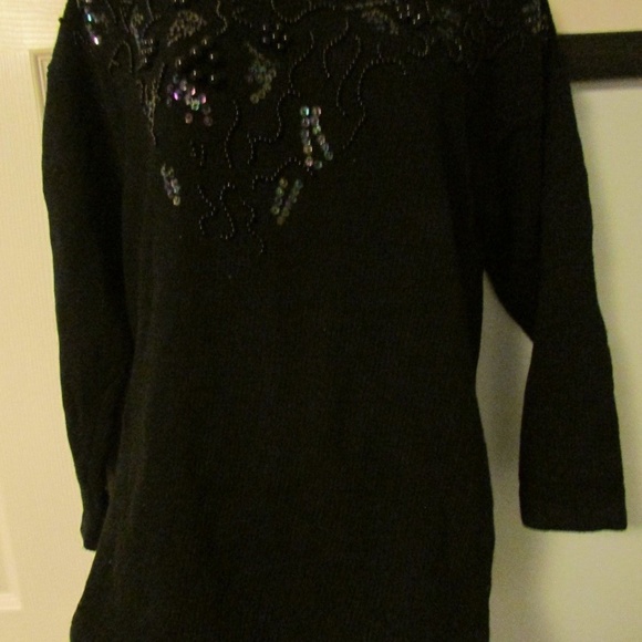 SARAH MORGAN BLACK 3/4 SLEEVE SWEATER BEADED DES - Picture 2 of 7